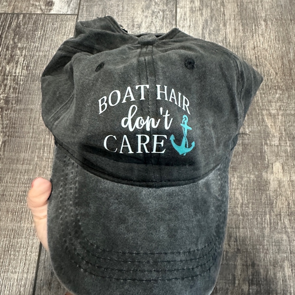 Gray Distressed Cap with Nautical Print New! Unused